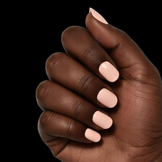 Blushing Bride press-on nail set - extra-short squoval nails in soft blush-coral with glossy finish, dorsal view